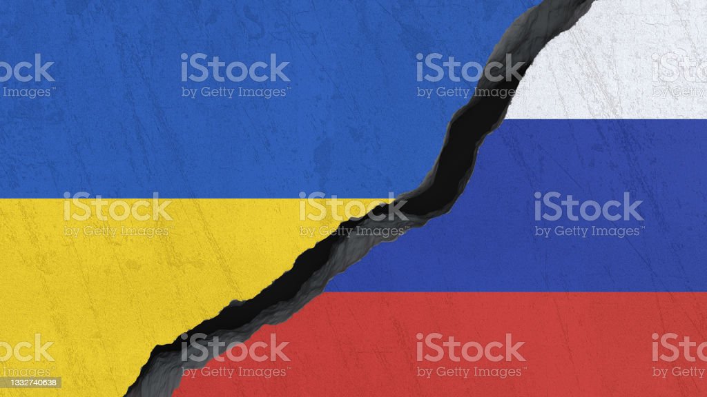 bendera rusia dan ukraina terpecah belah